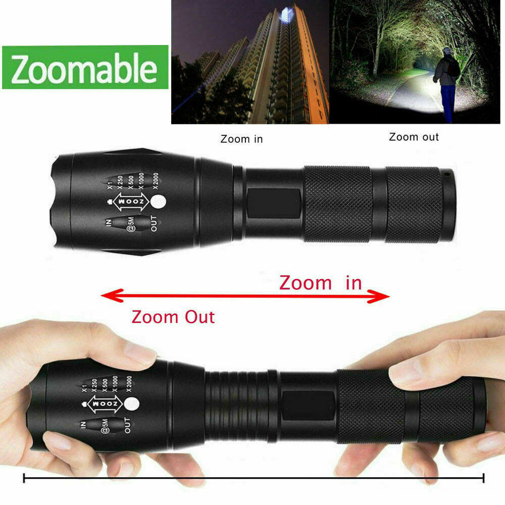 2Set High Power Torch Adjustable Focus LED Flashlight 5 Modes Lamp